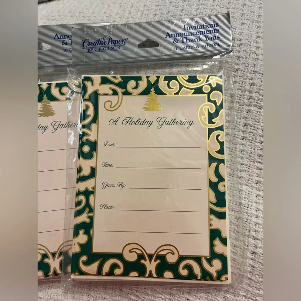 Holiday Party Invitations - Hunter Green and Gold 4 packs of 10 by C.R. Gibson